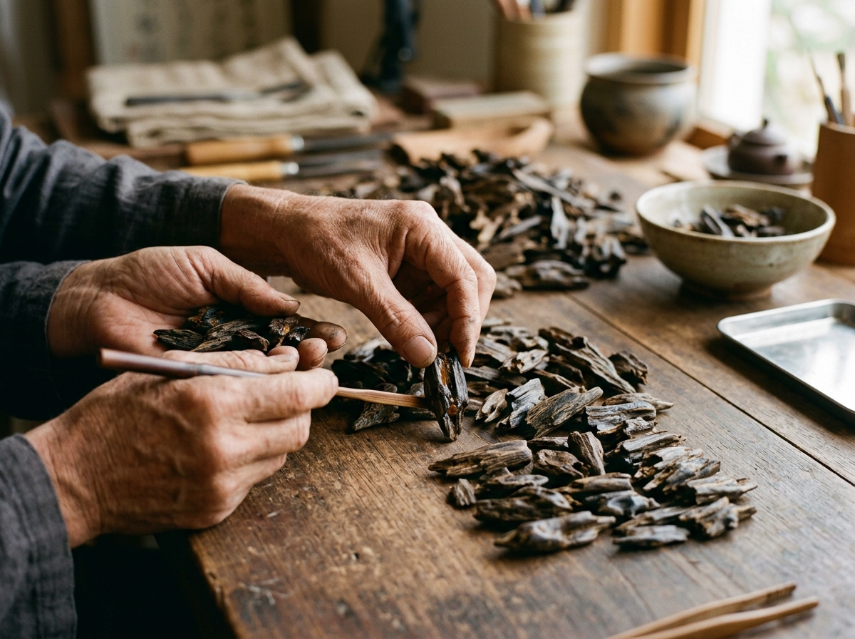 Agarwood oud sorting and grading workshop Gabon Africa Oud Supply