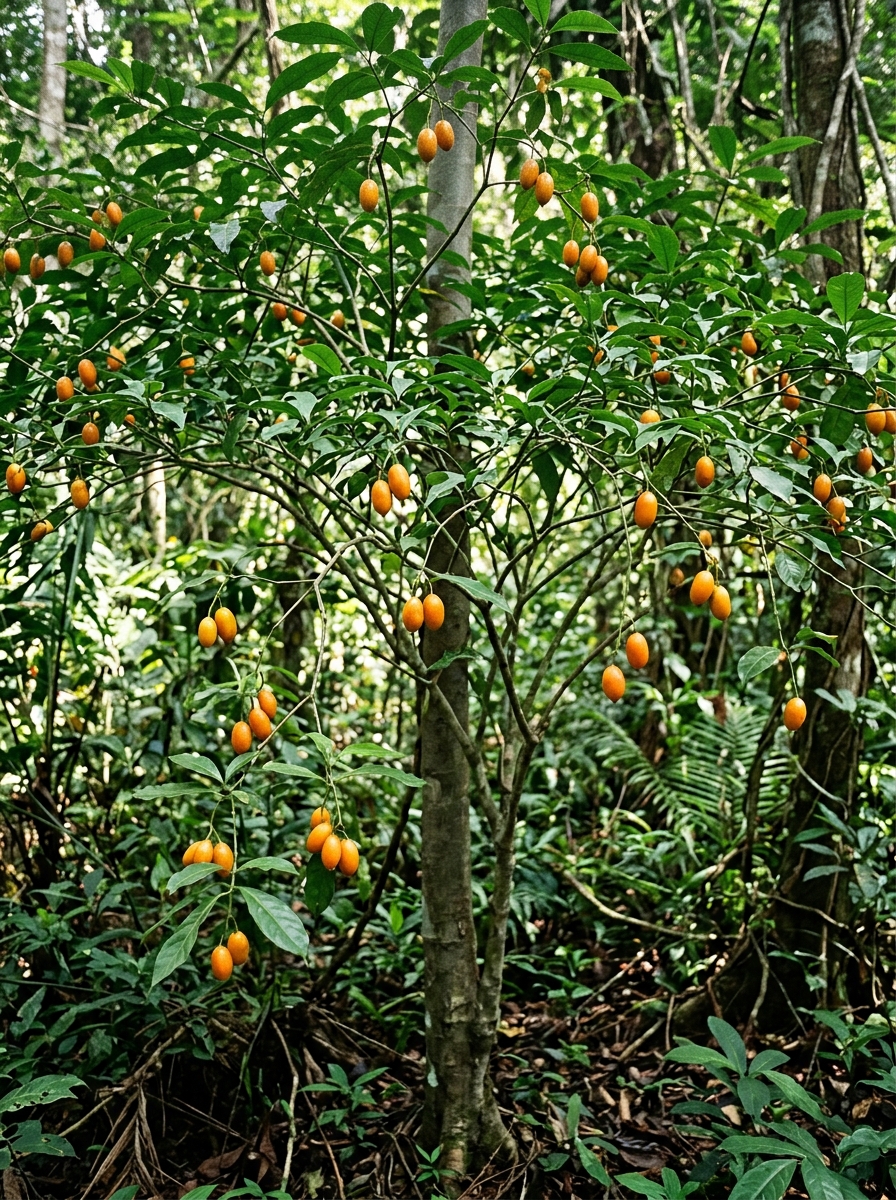 Tabernanthe Iboga shrub with orange fruits — Gabon, Africa Oud Supply